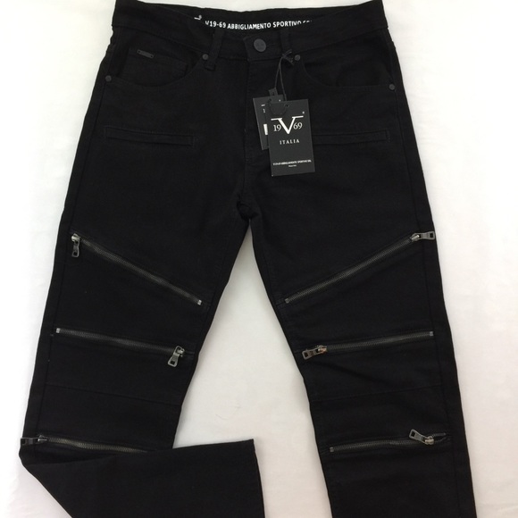 Versace Other - NWT Versace V19.69 Black Moto Denim 32x32 Jeans